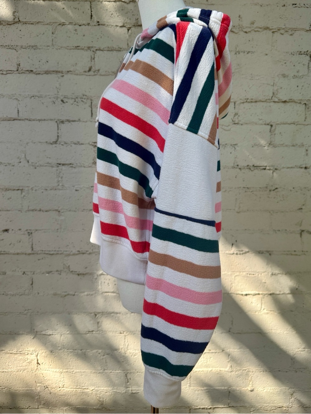 aerie Restart Quarter Zip Hoodie Soft Muslin Stripe Size S - Picture 8 of 13